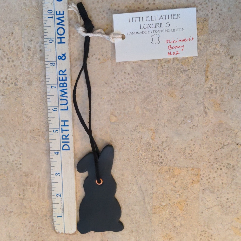 Handmade Genuine Leather Minimalist Bunny Rabbit Bag Charm Black #02 - Picture 6 of 7